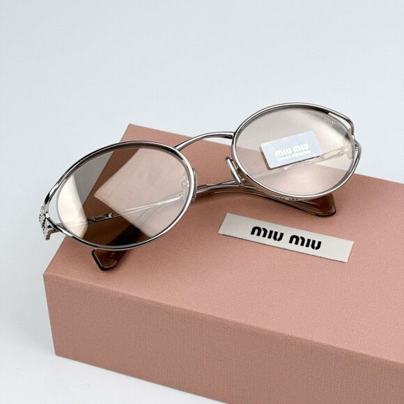 NEW Miu Miu MU52YS 1BC10F Silver Pale Gold Oval Unisex Sunglasses MU 52YS main image 12